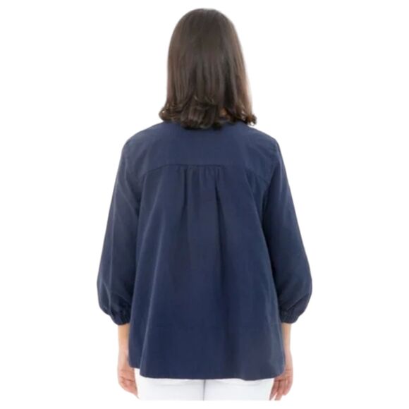 Pomander Place Tuckernuck Kieran Seersucker Blouse Navy Blue Size Small - Picture 4 of 7